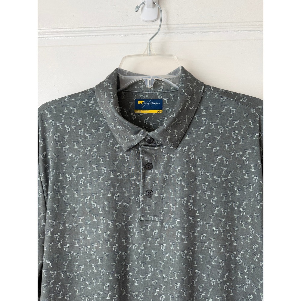 Jack Nicklaus Short Sleeve Polo Shirt Martini Print Breathable Performance Lg